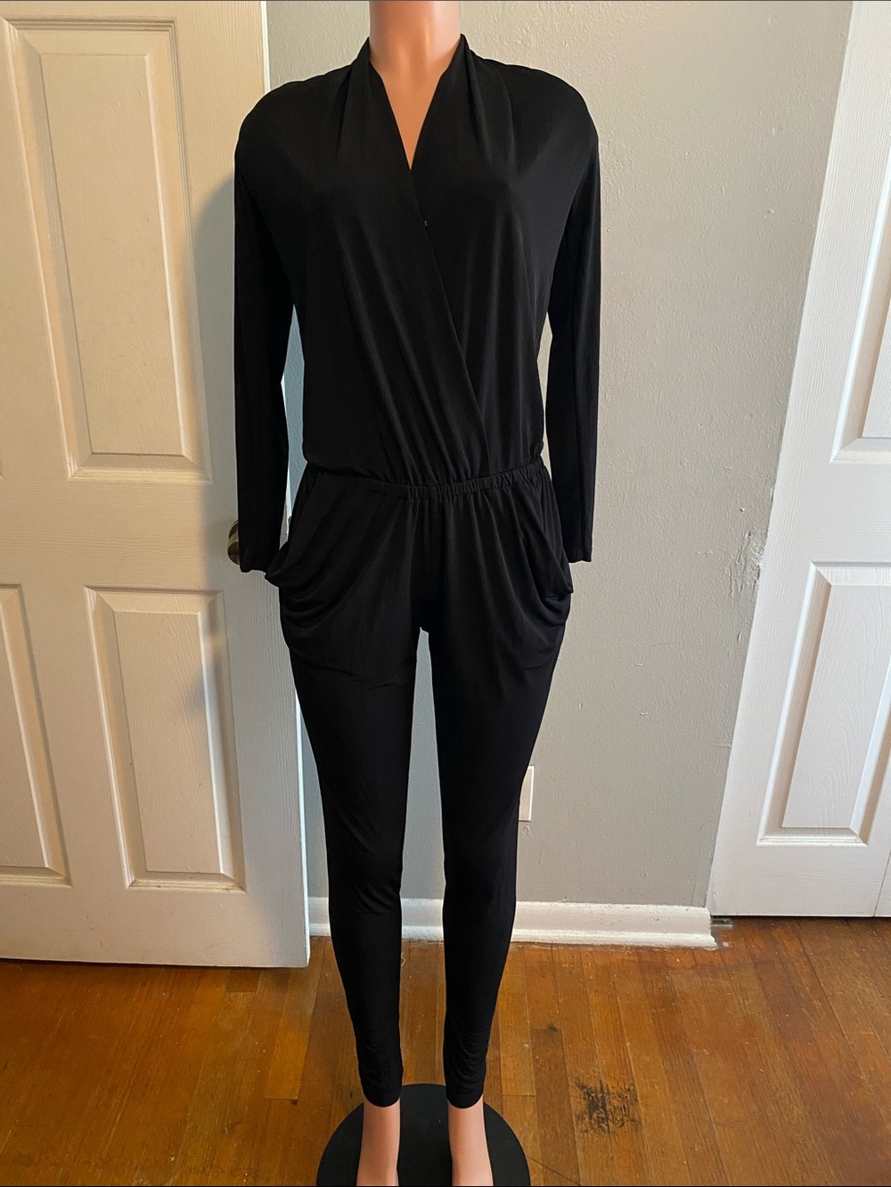 Michael Kors Black Long-Sleeve Wrap-Front Jumpsuit